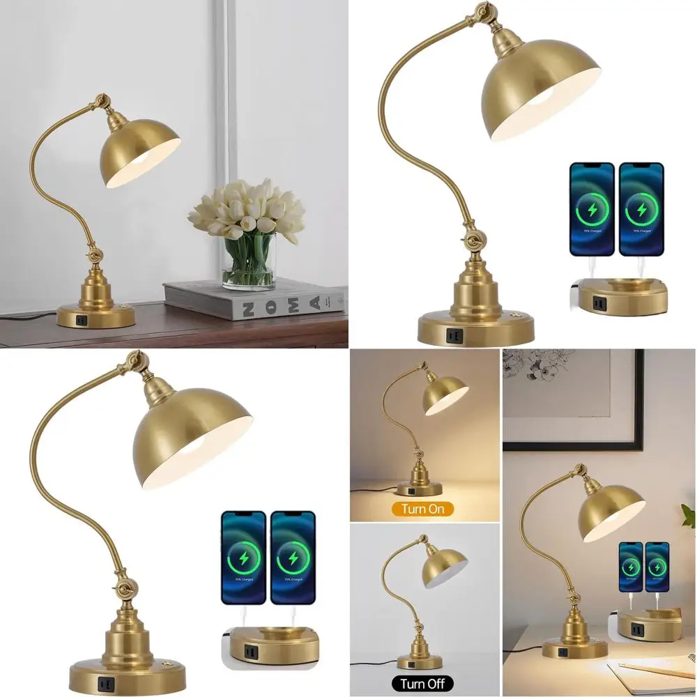 

Rustic Antique Brass Gold Desk Lamp with LED Bulb, Suitable for Home, Office, and Bedroom Lighting