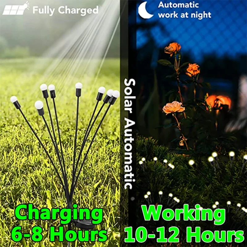 Solar Firefly Lights Outdoor 6/8/10 Led Solar Garden Lawn Lights Waterproof Swaying Light Para Pátio Pathway Decoração