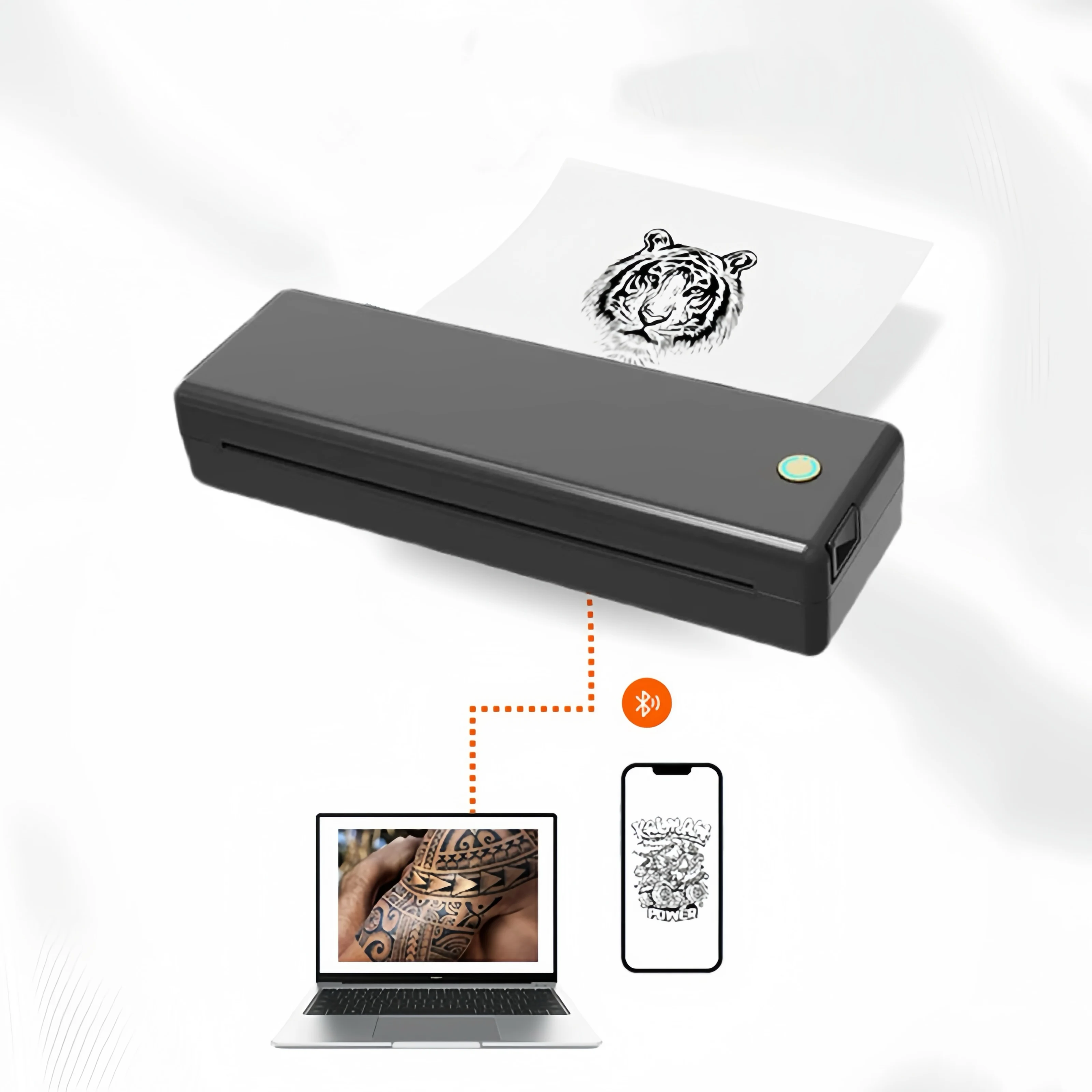 

JP-A43 No Ink Portable A4 Printer for Mobile Phone Thermapole Wireless Thermal Mini Tattoo Printer with USB Bluetooth