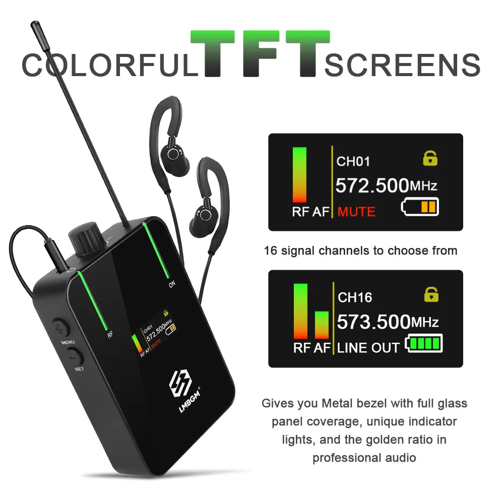 نظام مراقبة لاسلكي LMBGM AR9 Mono UHF مع شاشة ملونة TFT ذات قناة واحدة مناسبة للمرحلة والتسجيل والاستوديو والفرقة