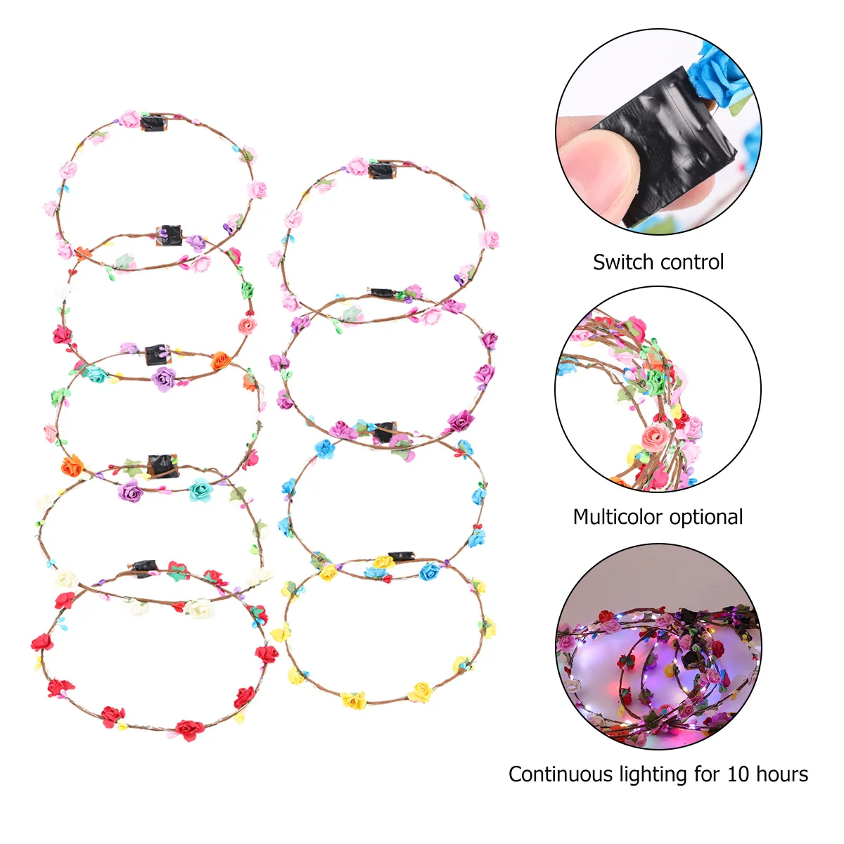 9 pçs flor grinalda headbands iluminar festa luminosa cocar para mulheres casamento natal dia das bruxas aniversário