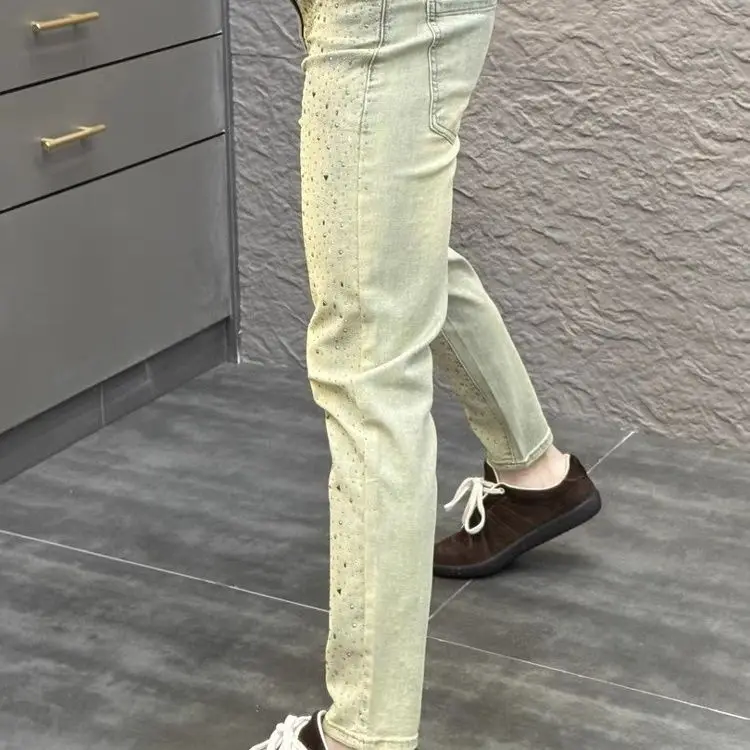 Men's Mud Jeans 2026 New Trend Elastic Casual Slim Retro Small Feet Yellow Pants Men Clothing Streetwear Men Pantalones Hombre