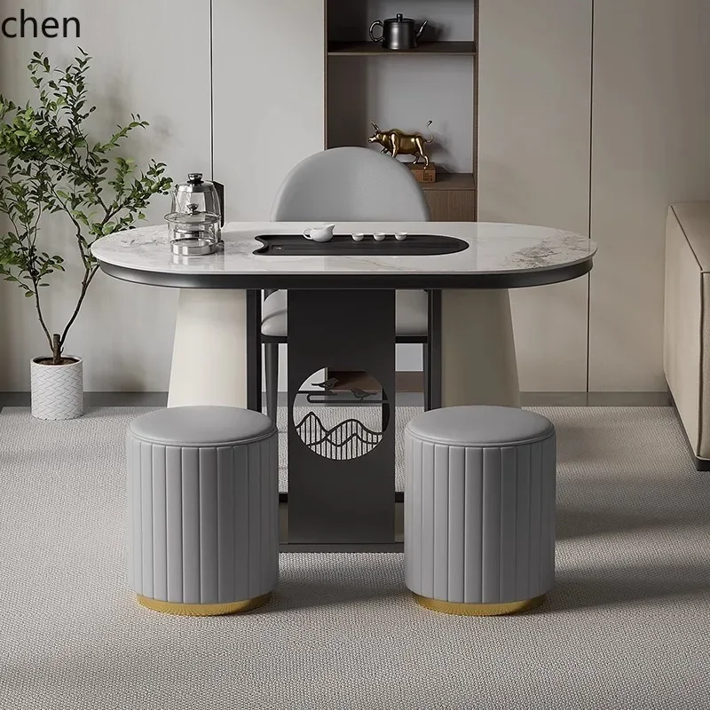 W5.19 LQC simple rock slab tea table and chair combination office small coffee table stone slab tea table kettle integrated