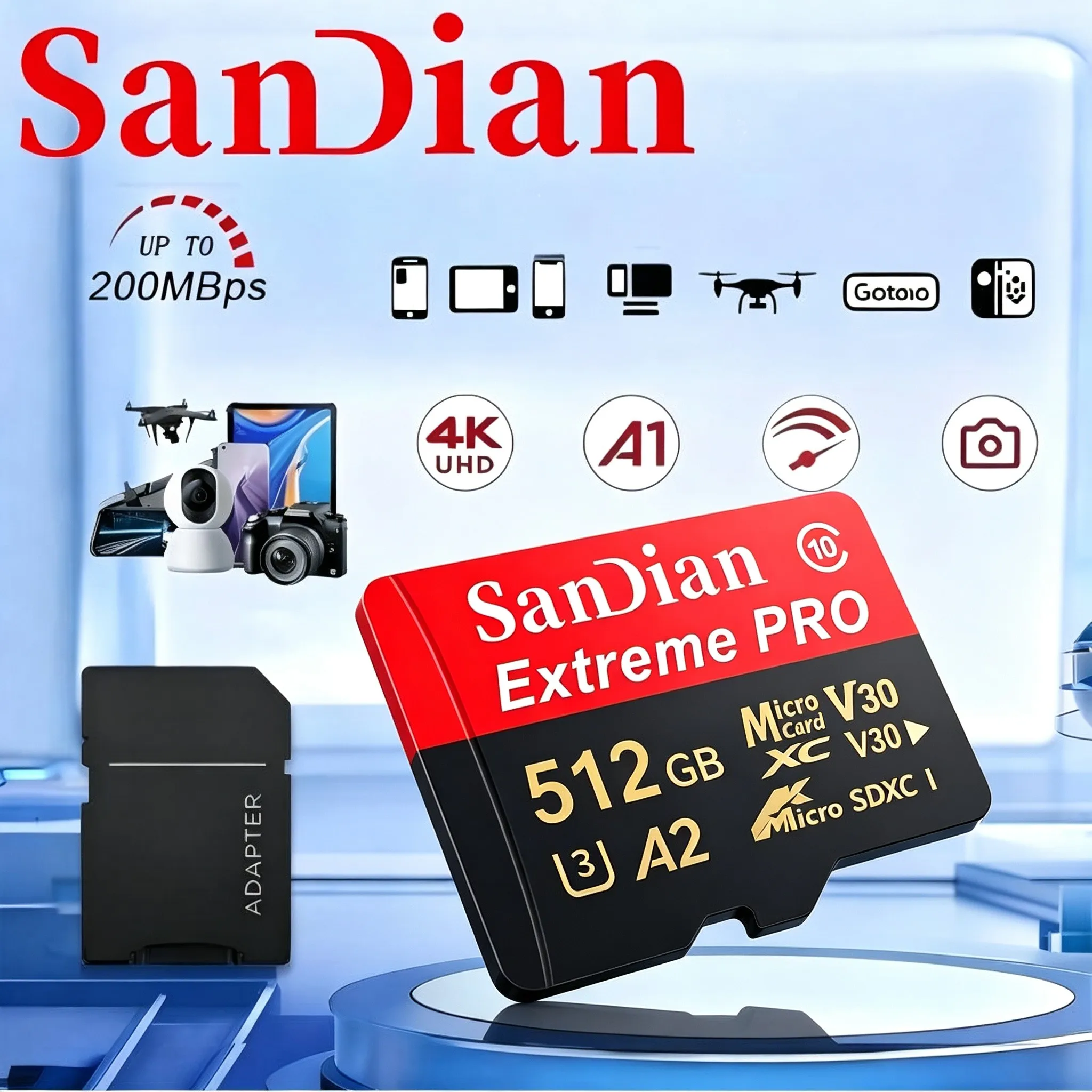 Memory Card SD Cards Micro TF SD 32GB 64GB 128GB 256GB 512GB Card TF Cards U3 V30 High Speed for GoPro Nintendo Switch