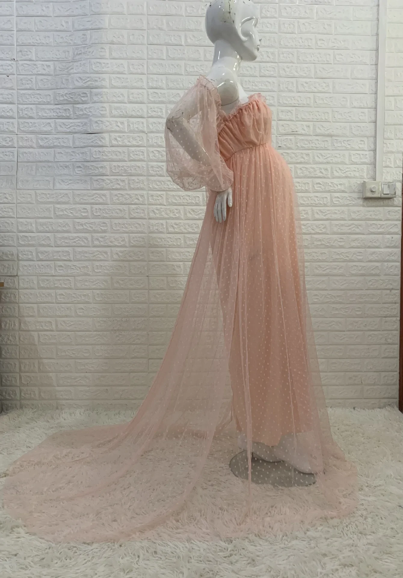 Boho Maternity Dress Gauze Shoulderless Long Train Bohemian Maternity Photo Shoot Dress