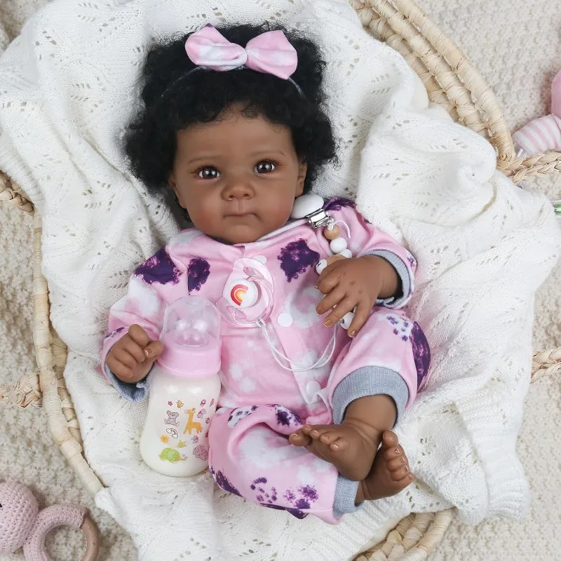 45cm Bettie Reborn Baby Newborn Doll Lifelike Soft Touch Cotton Body Baby Layers Painting Dark Skin with Hand Rooted Hair