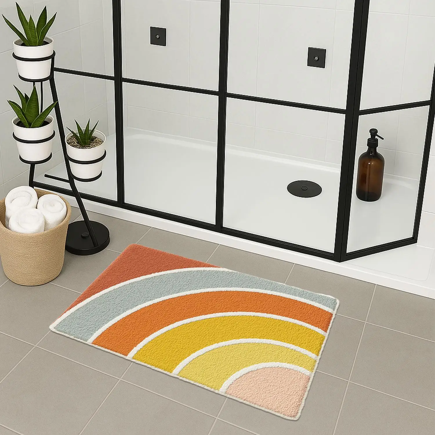 

Rainbow Bath Rug Colorful Bright Bathroom Décor Soft Absorbent Microfiber Floor Mat Machine Washable Carpet