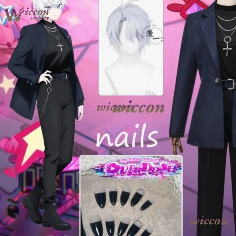

Wuhuu/ Game Needy Girl Overdose Cosplay Karamazov Idol Cosplay Costume Wig Blue Trench Black Suit Accessory Halloween Uniform