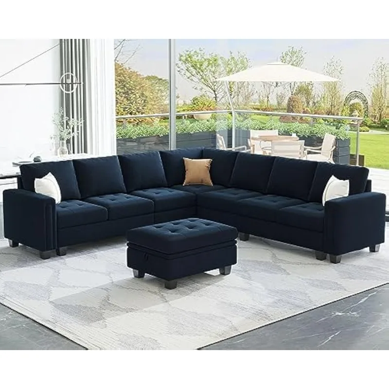 

Трансформируемый бархатный модульный секционный диван с двусторонним шезлонгом L-образный секционный диван с местом для хранения вещей Ottoman Liv