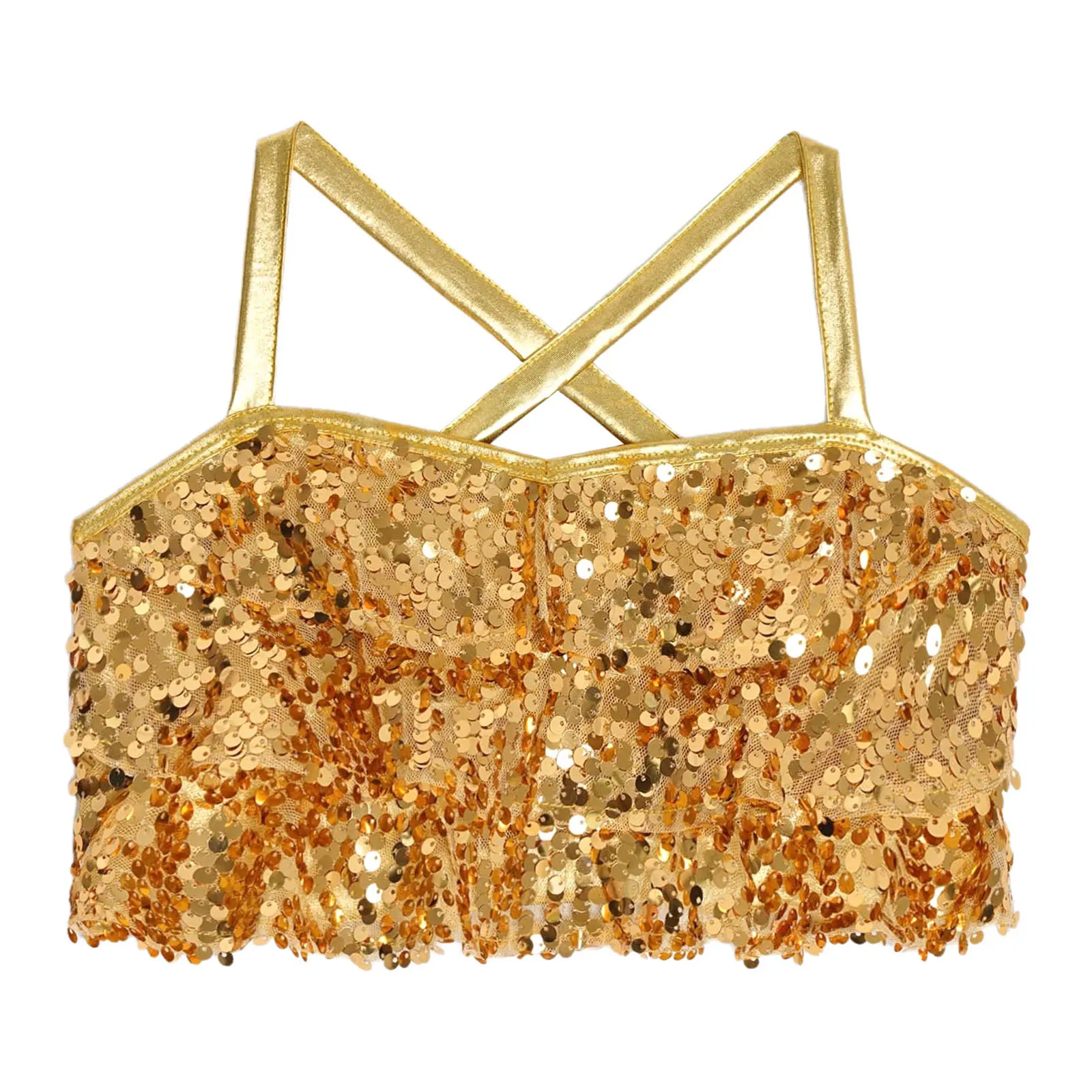 أطفال بنات لامعة الترتر الجاز الهيب هوب ملابس الرقص بلا أكمام المحاصيل القمم مع مطوي التنانير مجموعة تي شيرتات قصيرة للأطفال ديسكو حفلة Dancewear #4