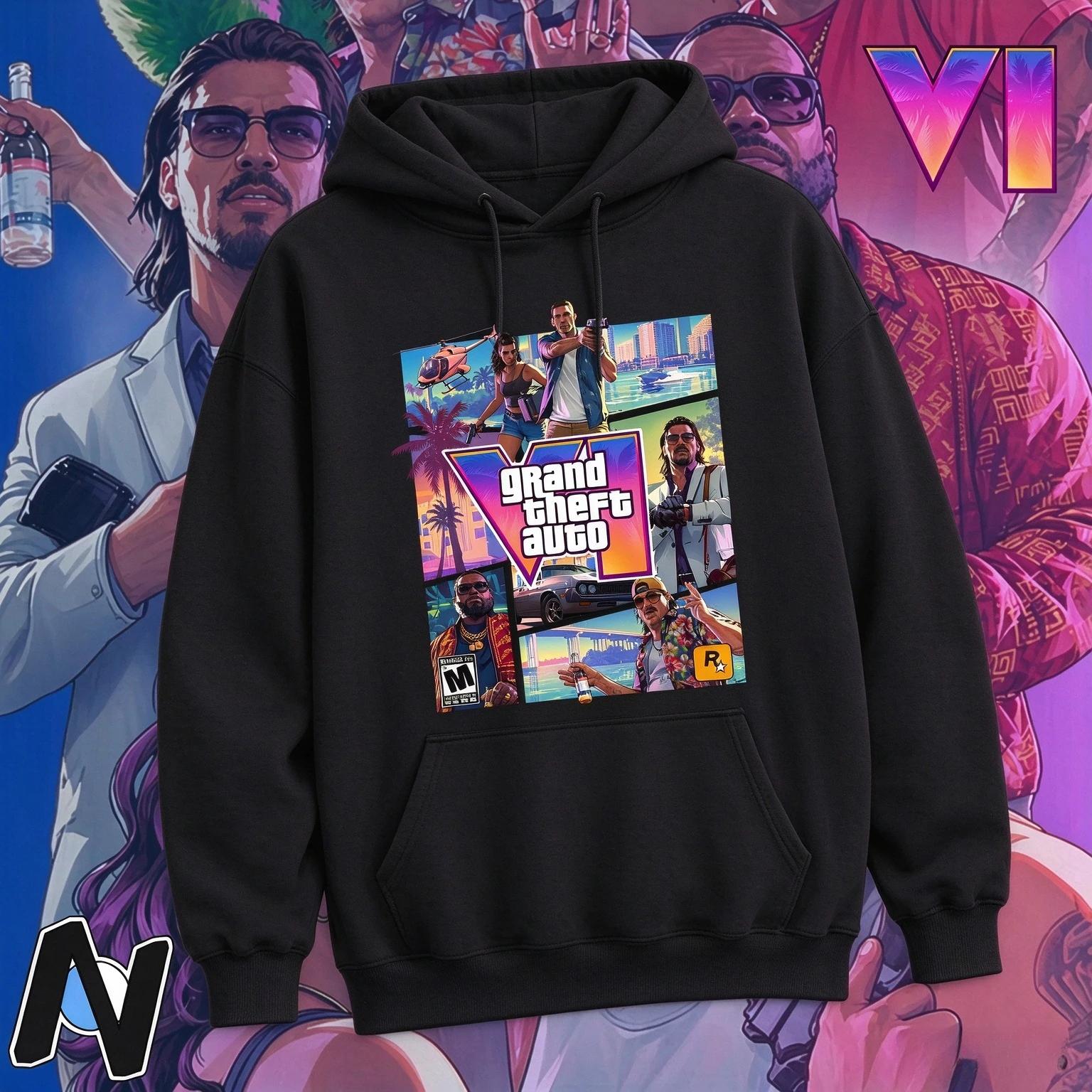 GTA 6 Vice City Leonida Collage Graphic Hoodie Unisex Oversized Pullover Hooded Sweatshirt Miami Retro Streetwear Men Women