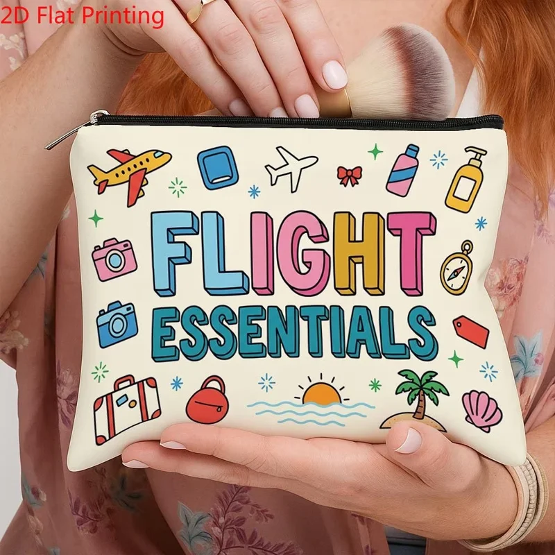 1Pc Cute Modern Foldable Travel Toiletry Bag with Flight Icon Illustration, Perfect Gift for Lovers for Wedding Vacation Camping