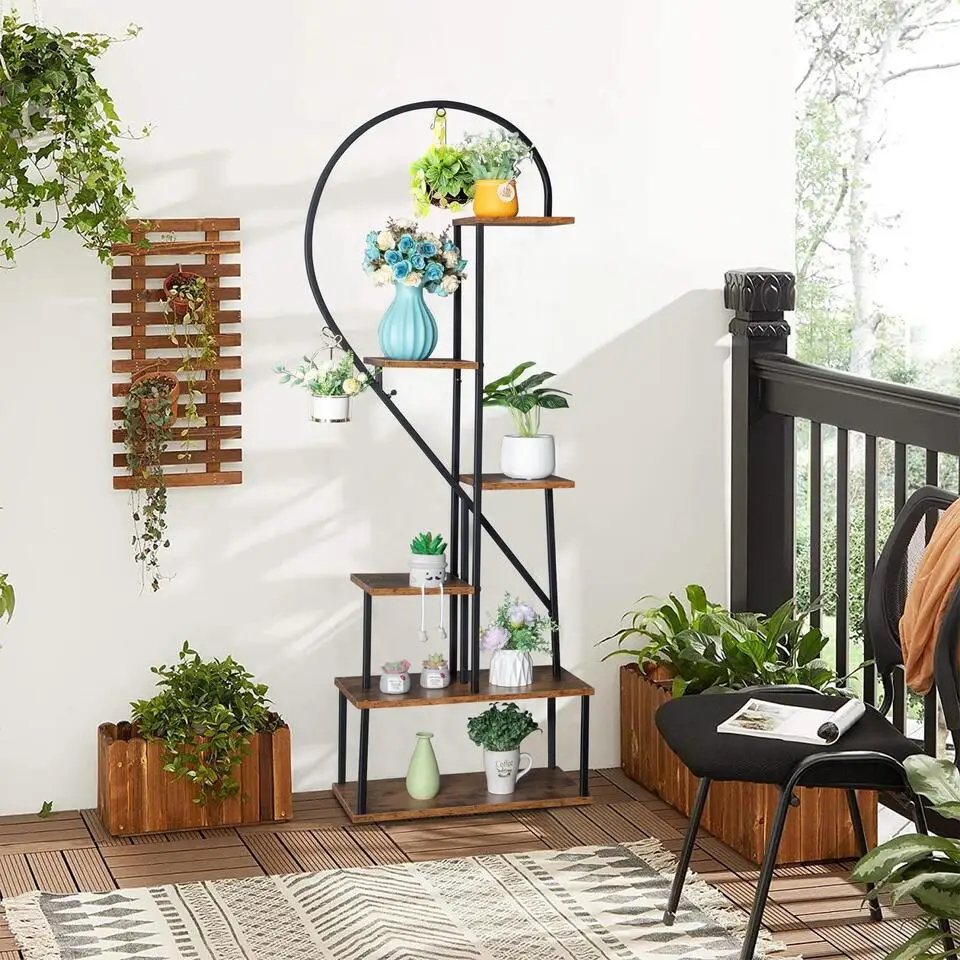 6 Tier Half Heart Shape Plant Stands for Balcony Patio Garden Plant Shelf Ladder