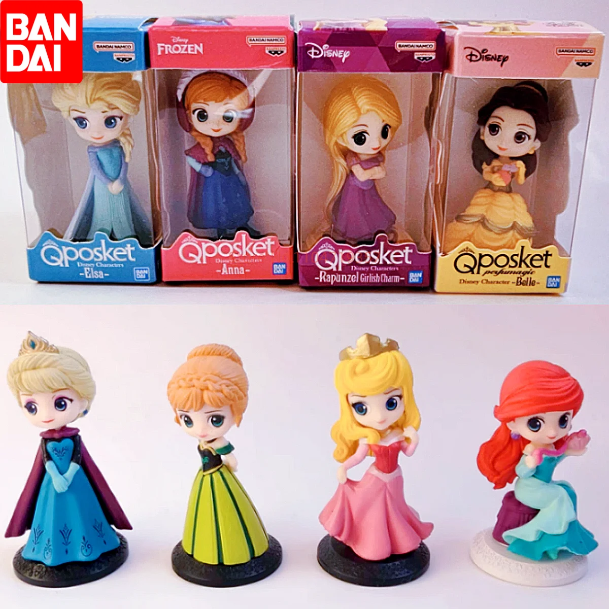 

Коллекционные миниатюрные фигурки Bandai Disney Q Posket «Принцессы», милые мультяшные персонажи, настольный декор для дома, коллекционные игрушки