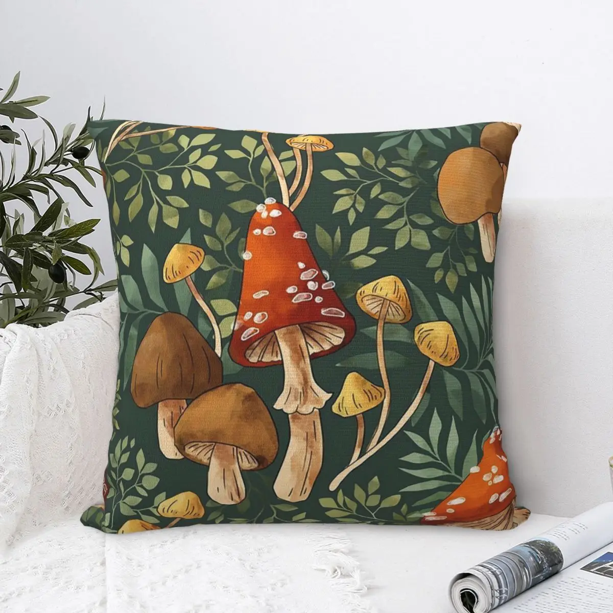 Woodland Mushroom Spray Pillowcase Cushion Comfort Throw Pillow Sofa Decorative Cushions Used for Home Bedroom Living Room