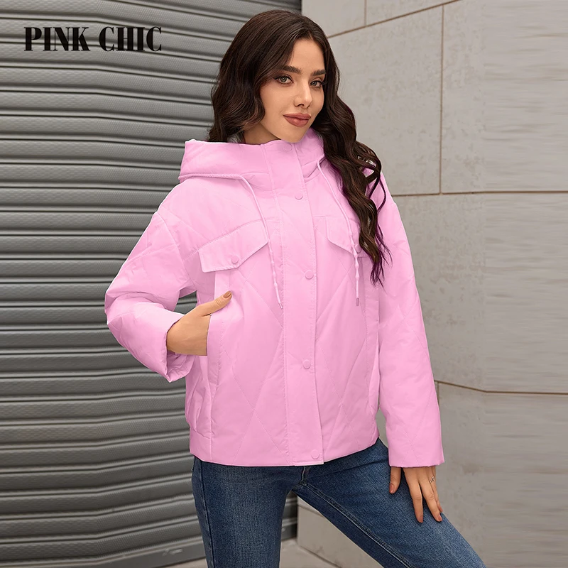 PINK CHIC 2024 New Arrivals Spring Young Fashion Short Thin Cotton Women\'s High Quality Urban Women\'s Track Jacket S3018