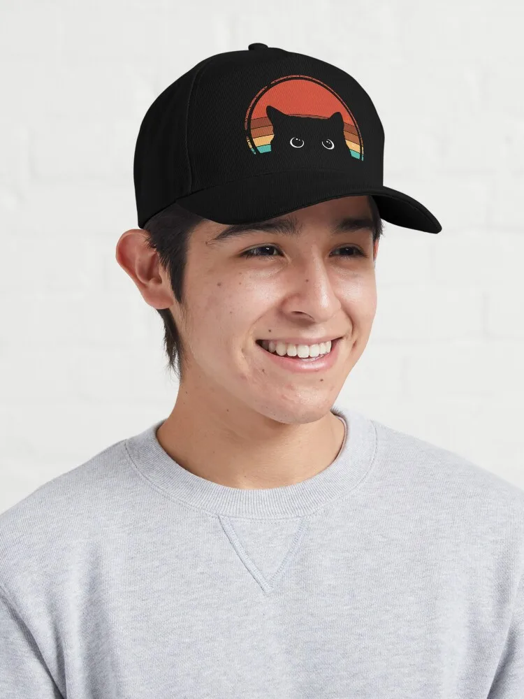 Black Cat Peeking Sunset Vintage Cap For Women Men Hip Hop Cap Street Baseball Hat image 3