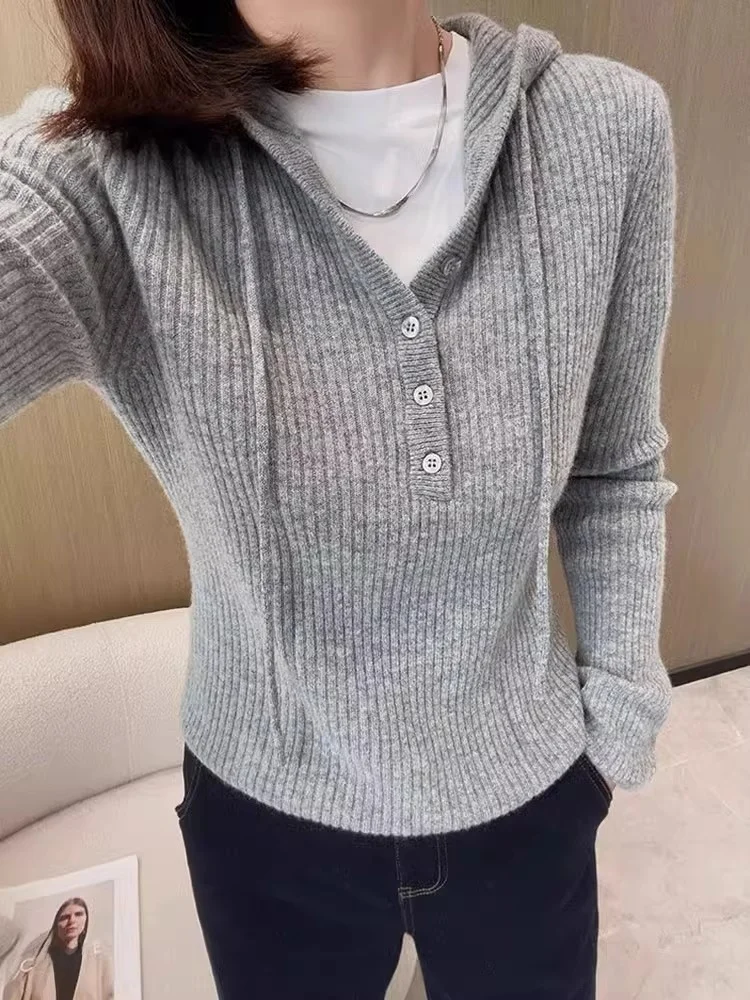 

Повседневная длинная толстовка с капюшоном Све, вязаный свитер, женский утягивающий цветной топ на голову, молодежный базовый топ, простой ленивый слей