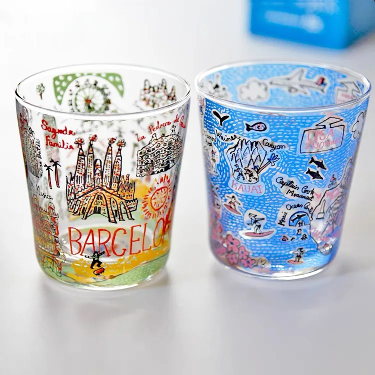 

Urban Glass Cup for Beer Juice Breakfast Japanese Style Illustrated Tea Cup