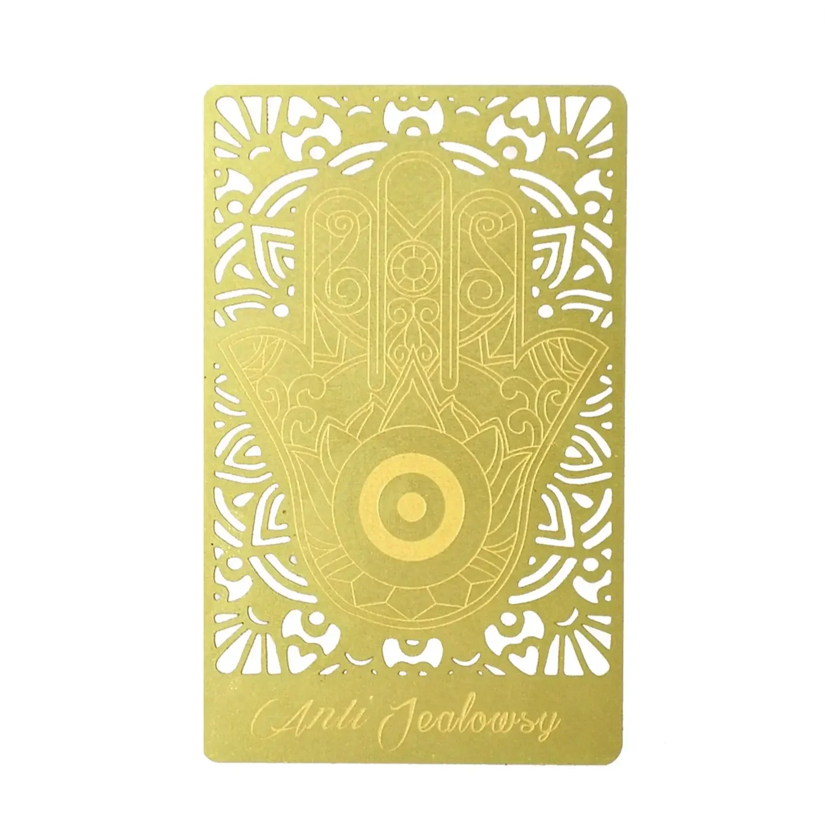 Feng Shui Anti Jealousy Hamsa Hand with Evil Eye Golden Talisman Gold Card Amulet TARJETA CARTERA ANTI CELOS