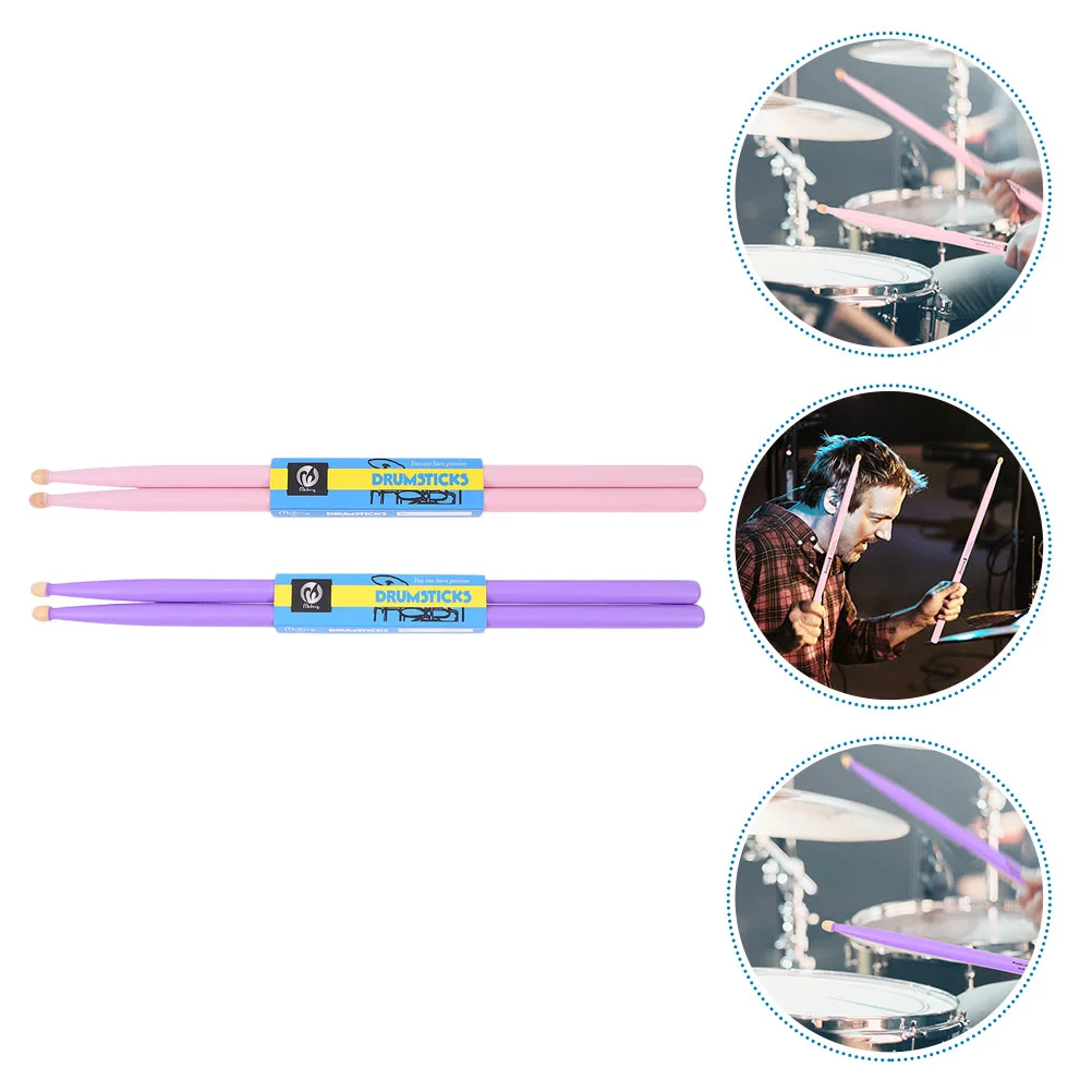 2 Pairs Drumsticks Maple Percussion Instrument 143X406CM Wood Instruments Tool Purple Child