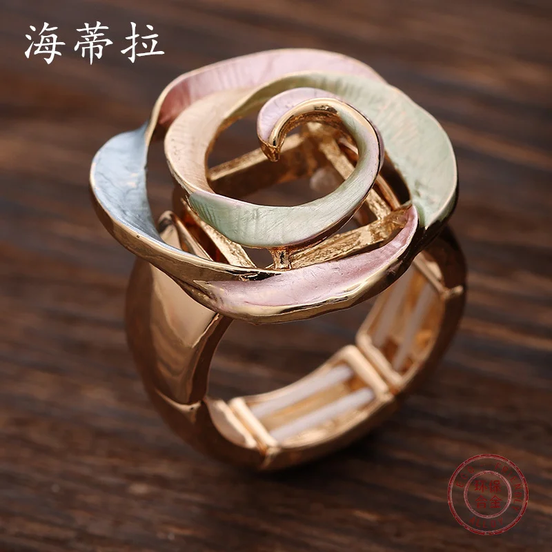 New Color Oil Geometric Hollow Rose Elastic Fashionable And Versatile Women\'s Alloy Ring
