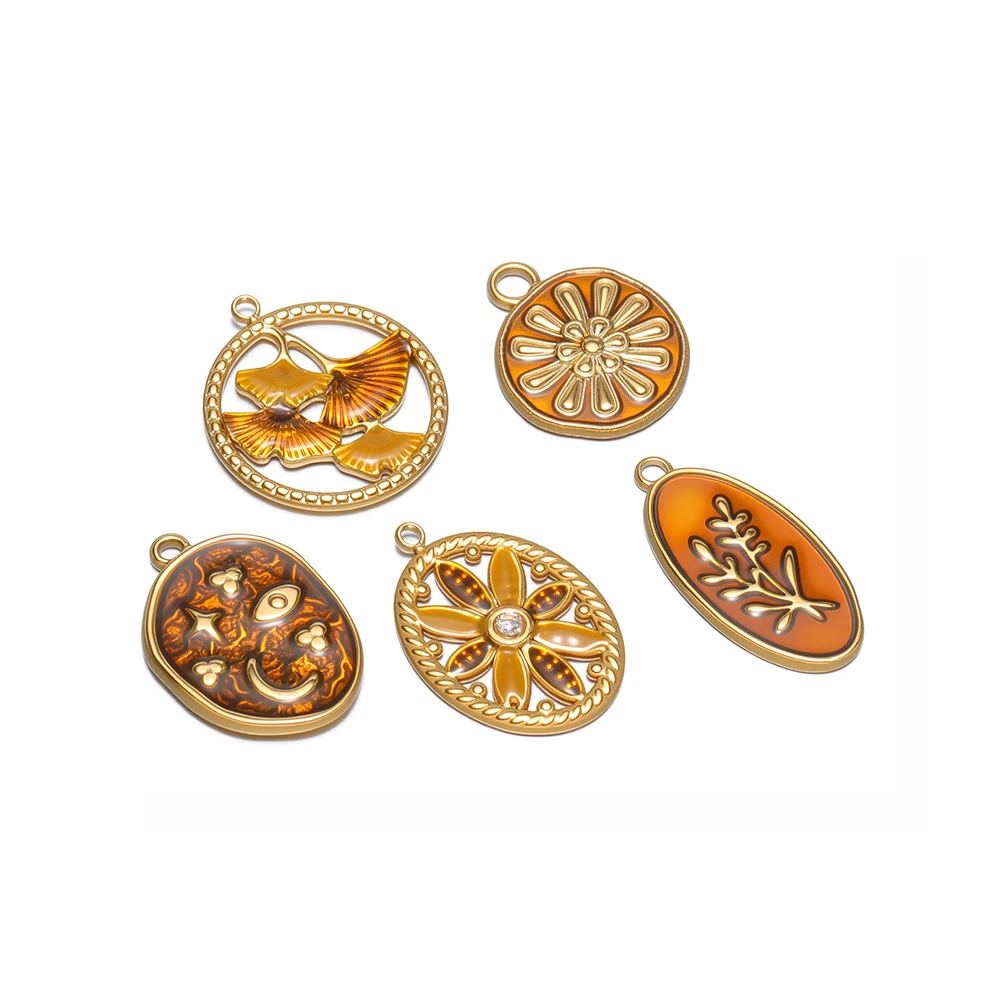 5pcs 304 Stainless Steel Enamel Leaf Flower Charms for DIY Women Jewelry Making Necklace Pendants Earrings Bracelet Accessories