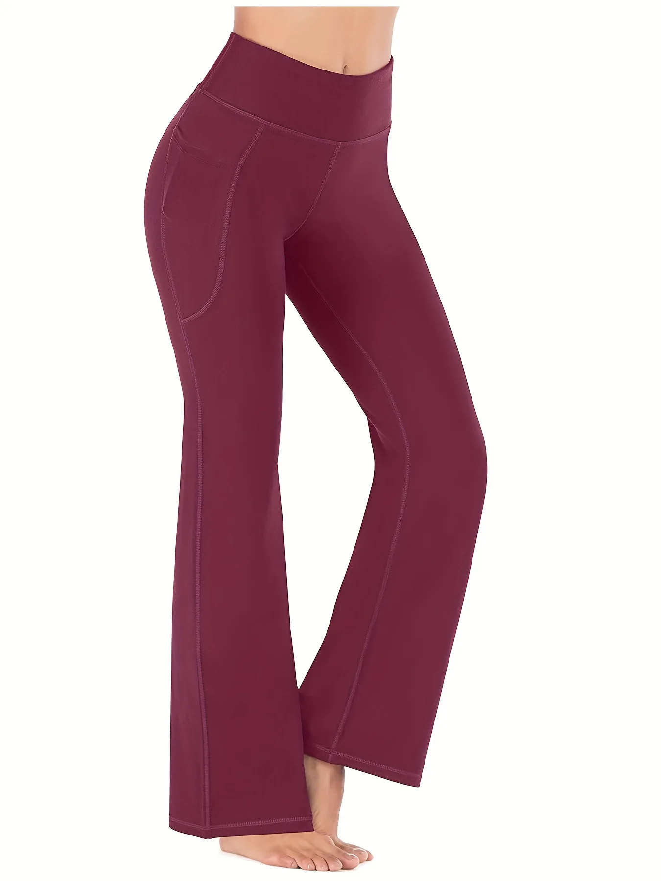 Women's Flared Pants with Pockets, Flared Leg Yoga Pants High Waist Fitness Casual Tummy Tuck Pants image 3