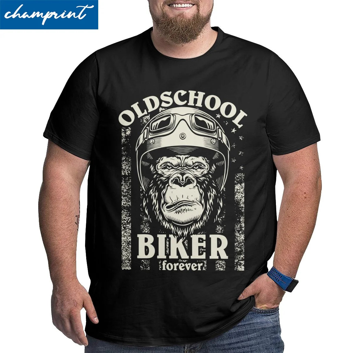 Men T-Shirts Old School Biker Forever I Motorcycle Bike Gorilla Cotton Big Tall Tees Vintage Racing T Shirt  Plus Size Clothing