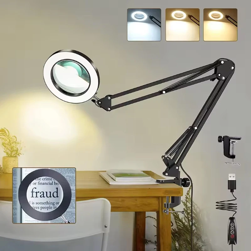 10X Magnification USB 3-Color 64 LED Light Magnifier for Soldering Iron Repair Desk Lamp Skin Care & Beauty Tools