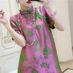 2025 new improved flower printed chinese qipao dress spring summer short sleeve stand collar women retro fashion cheongsam s497