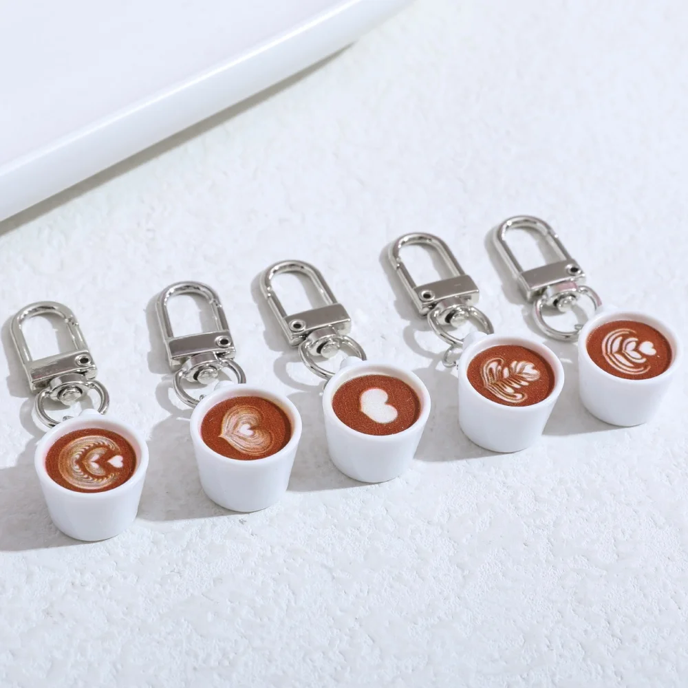10pcs Mini Coffee Cup Keychain Cartoon Latte Art Coffee Cup Keyring Backpack Pendant Car Accessories Jewelry Gift
