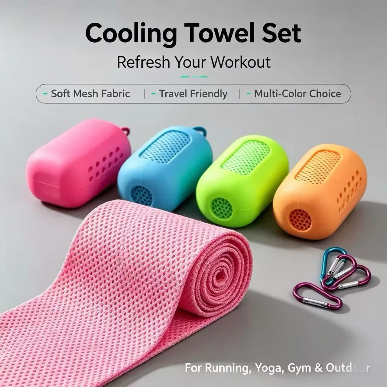 Outdoor Fitness Cooling Towel Sweat-Absorbing Cooling Sports Towel with Silicone Cover for Hiking Bag