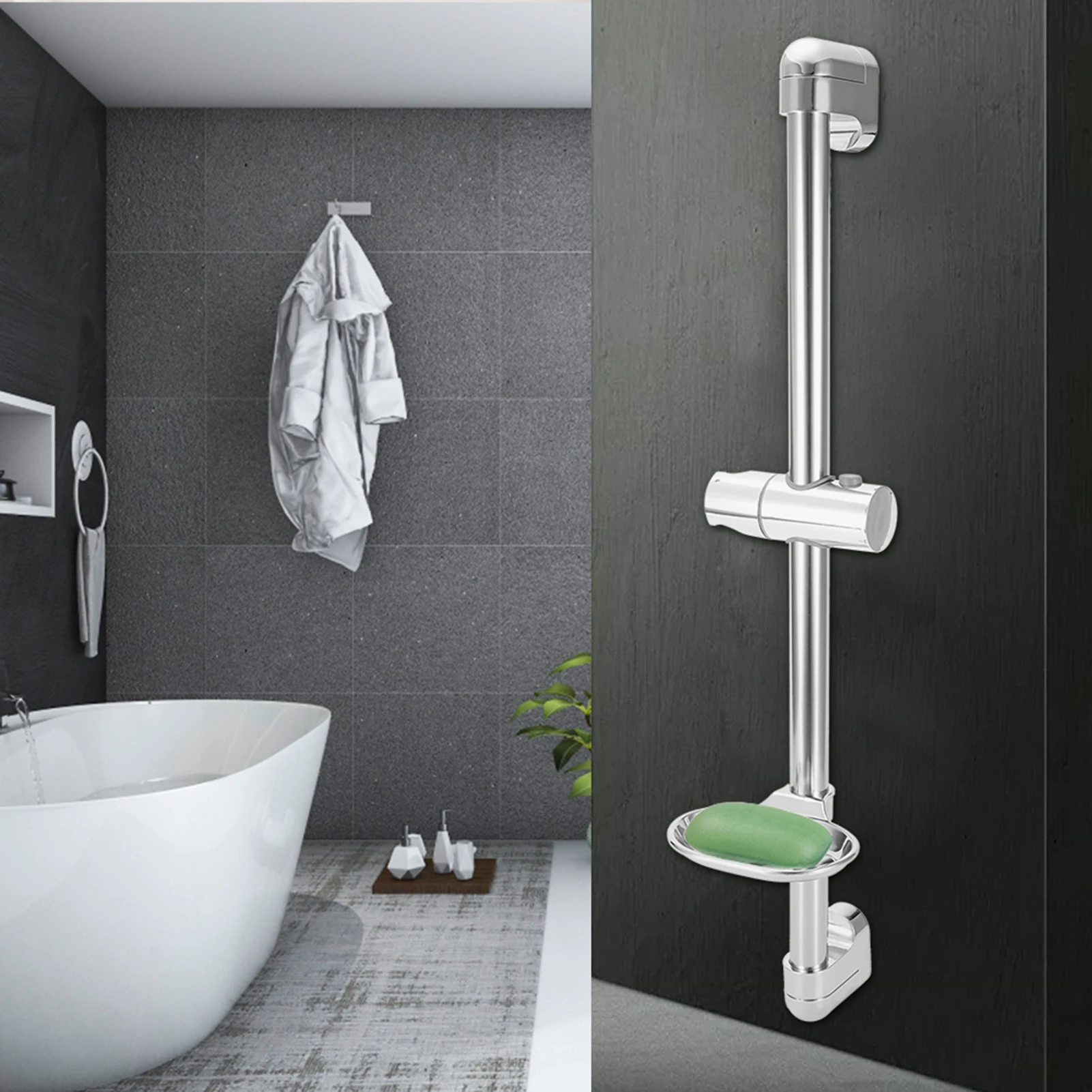 Bathroom Accessories Fixtures Shower Equipment Slide Bar Stainless Steel Lifting Handhold ShowerHolder Bracket With Soap Box