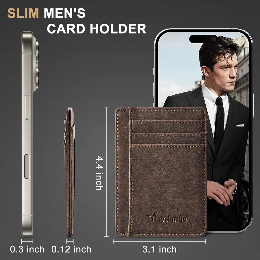 Dompet Slim Saku Depan Kulit Minimalis RFID Blocking Ukuran Sedang