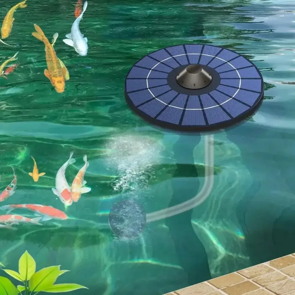 2.5W Circular Solar Powered Oxygen Pump Floating Silent Oxygen Supply Pump with Built-in 2000mAh Battery Garden Pond Oxygen Pump