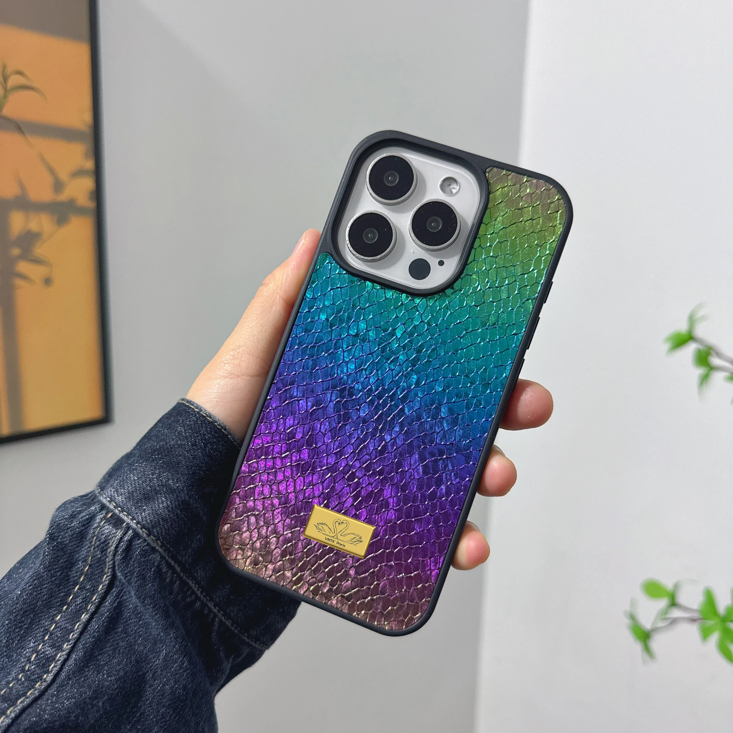 

Cute swan Shiny snakeskin pattern PU leather Case for iPhone 16 15 14 Phone Cover 15 13 12 11 Pro MAX Hard Shockproof Back Funda