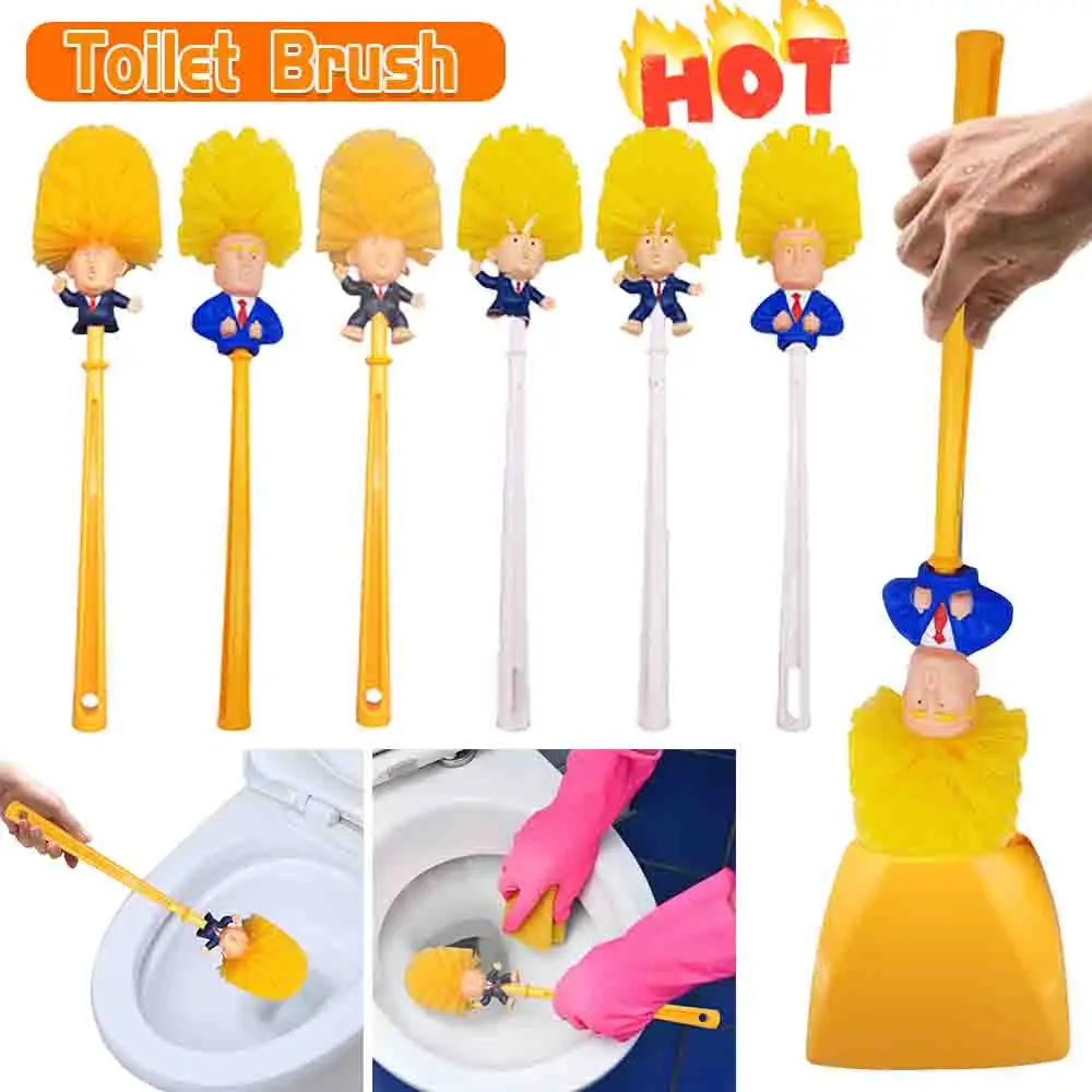 Cartoon Toilet Brush with Holder Bathroom Cleaning Brush Funny Donald Trump Open Arms Toilet Cleaning Brush Novelty Tiles Clean