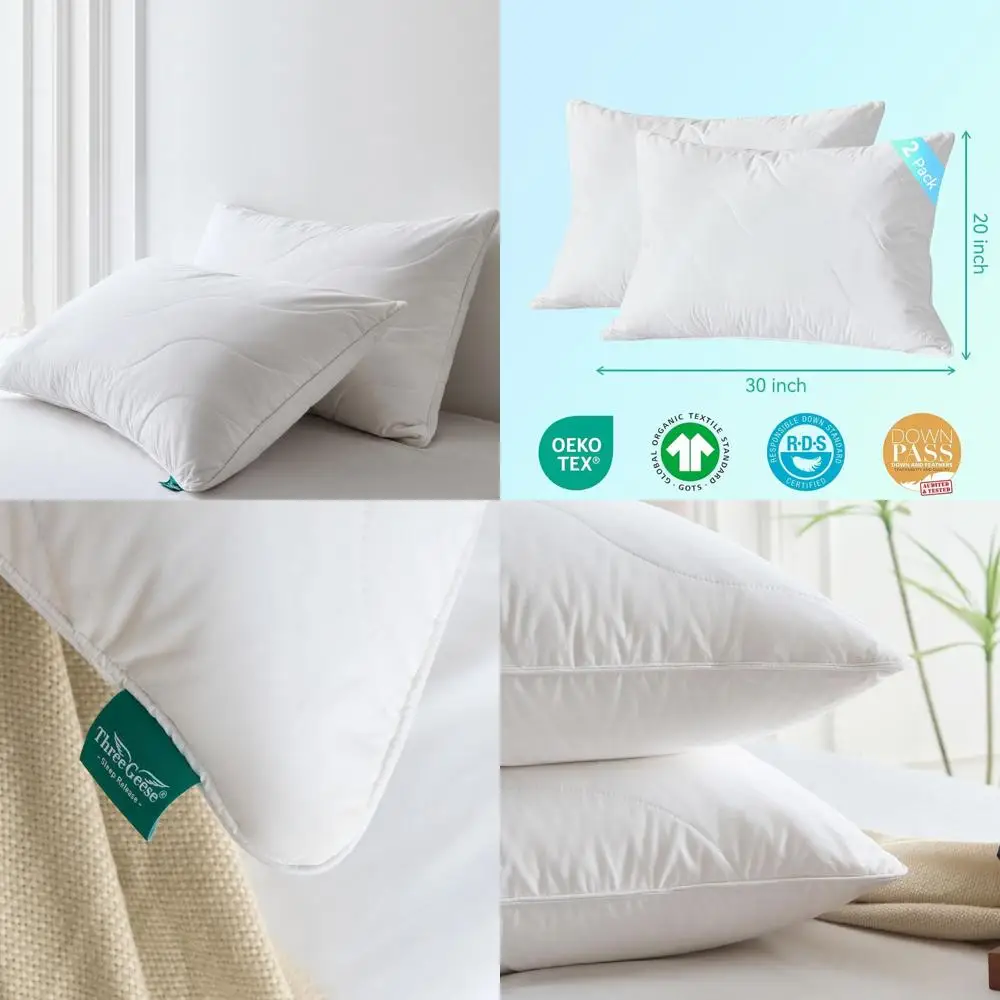 

Set of 2 Cotton Pillows - Standard Size, Medium Firmness, 100% Cotton Cover, Soft Support