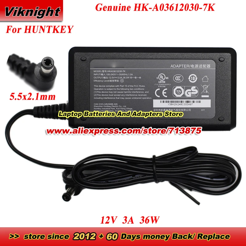 

Оригинальный адаптер переменного тока HK-A03612030-7K 12 В 3 А 36 Вт для блока питания HUNTKEY с наконечником 5,5x2,1 мм