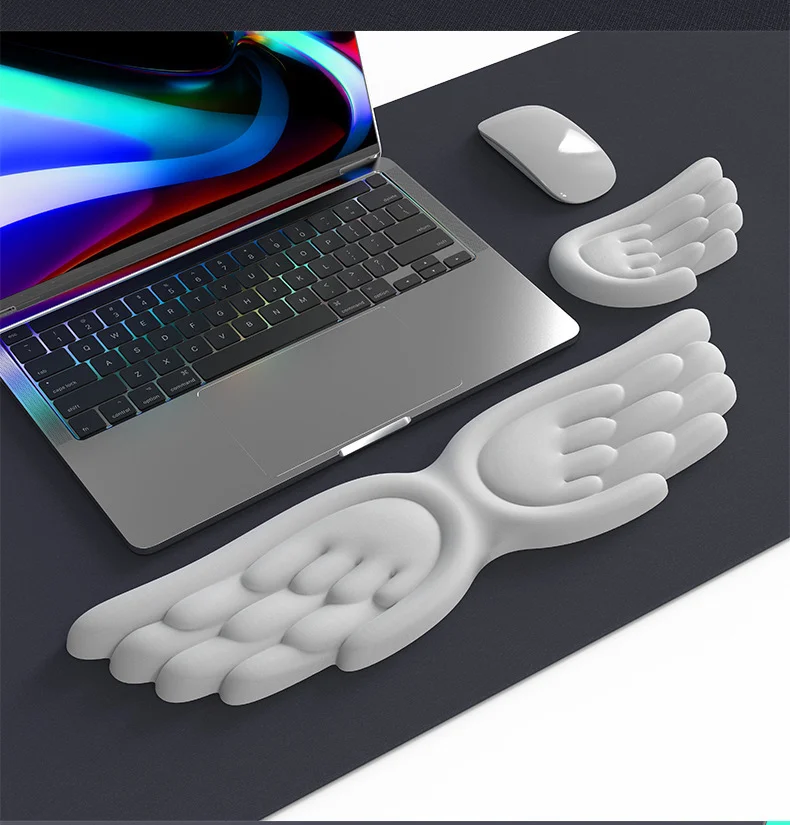 Flügelförmige Silikon-Handgelenkauflage Mauspad Ergonomische Schreibtischunterlage für Büro und Gaming 13 Farben mit Tastaturunterstützung – Detail 6
