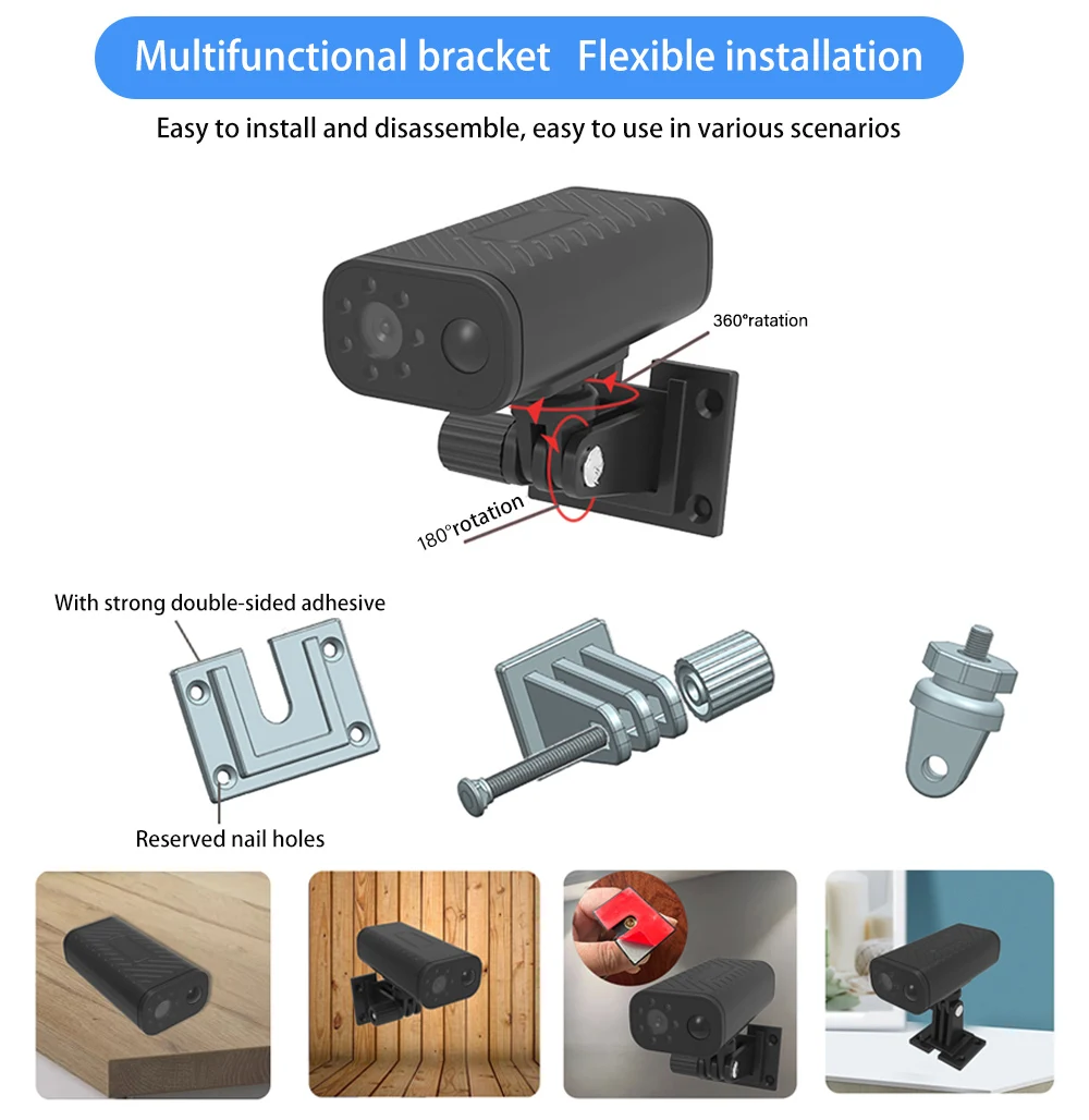 Mini Smart Home Security Camera, Interior, Sem Fio, Wi-Fi, Visão Remota, Ao ar livre, Impermeável, Detecção Humana, Suspensão do Sono, Novo