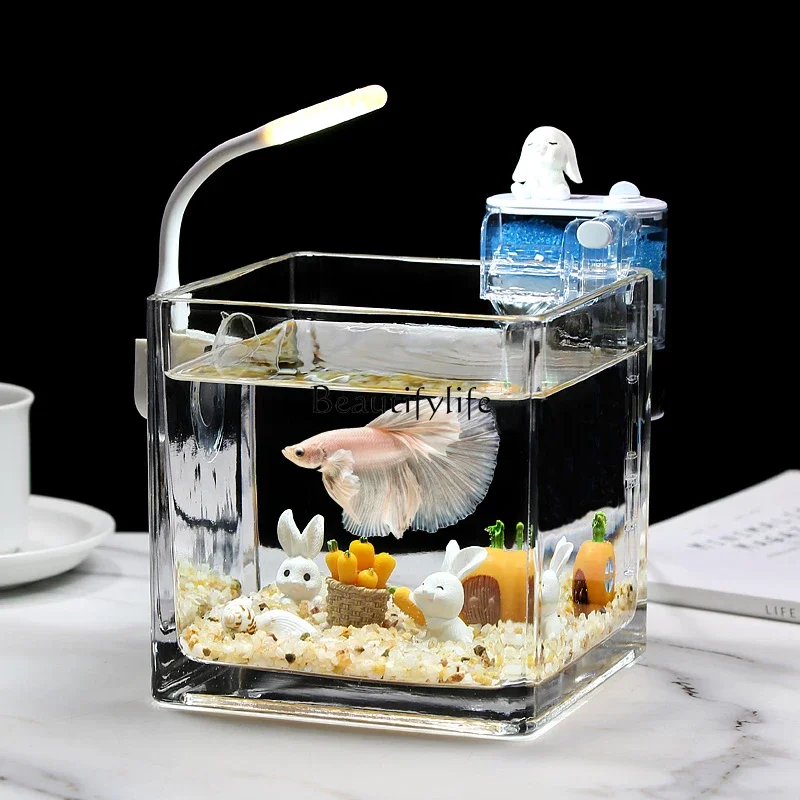 

Ultra-white thickened fighting fish special small fish tank glass square living room home office desktop tank