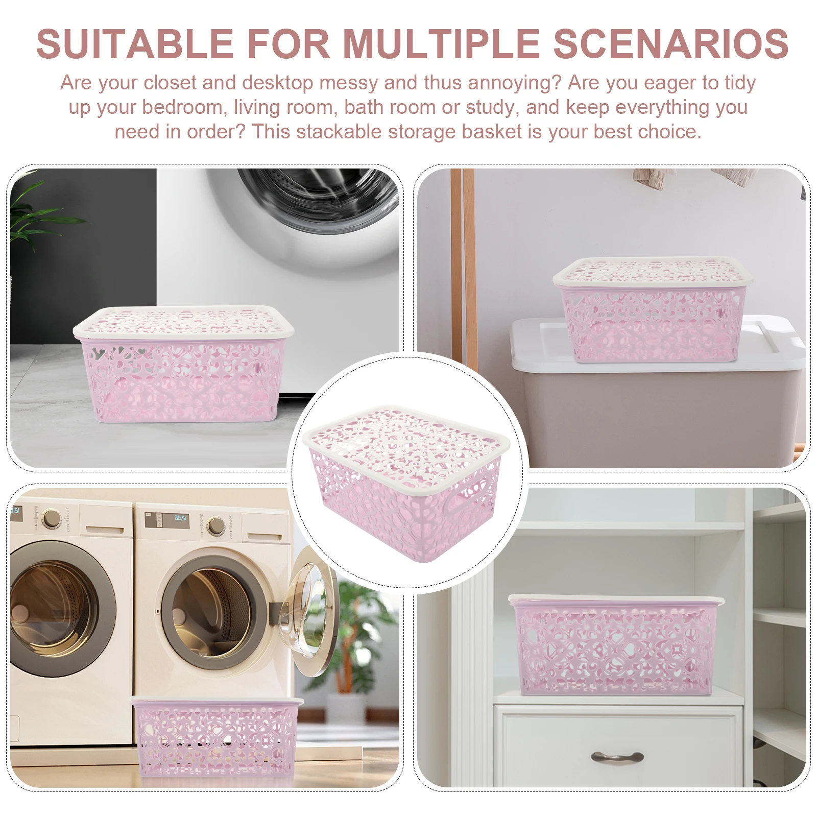 

Plastic Storage Baskets Underwear Box Clothes Bins Lidded Stackable Container Home Purple Retro Pattern Hollow Out Basket Socks