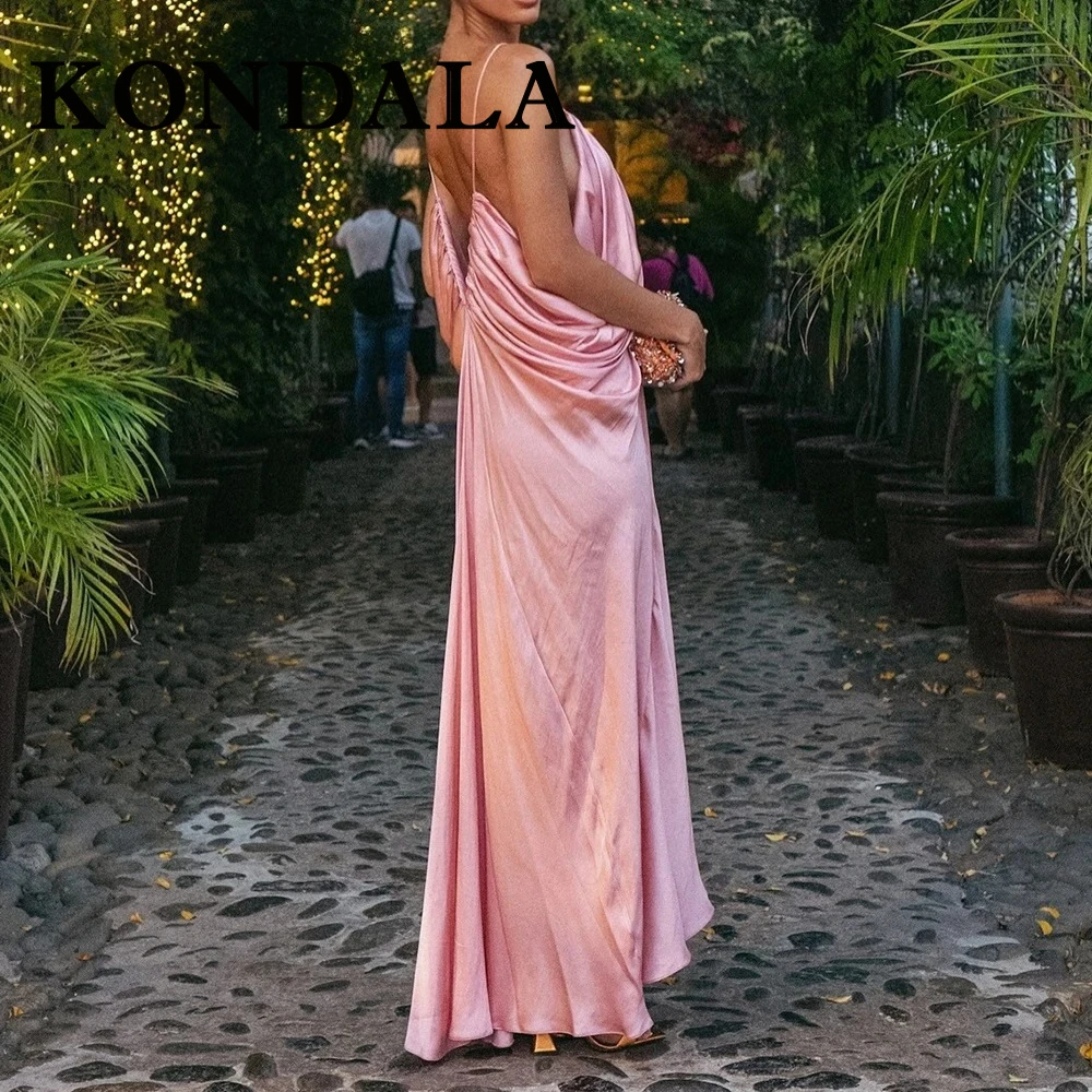 KONDALA Chic Rosa Romantico Elegante Donna Sexy Pieghettato Cami Dress Moda 2025 Guaina Backless Dress Night Party Compleanno Vestido