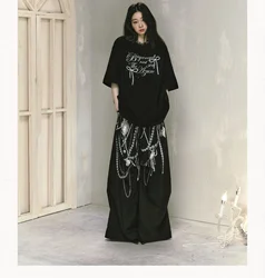 SALTHe Original New Design Loose Round Neck Letters Print Oversize Tshirt Women Summer Cute Loose Casual Tee Tops Black Grey