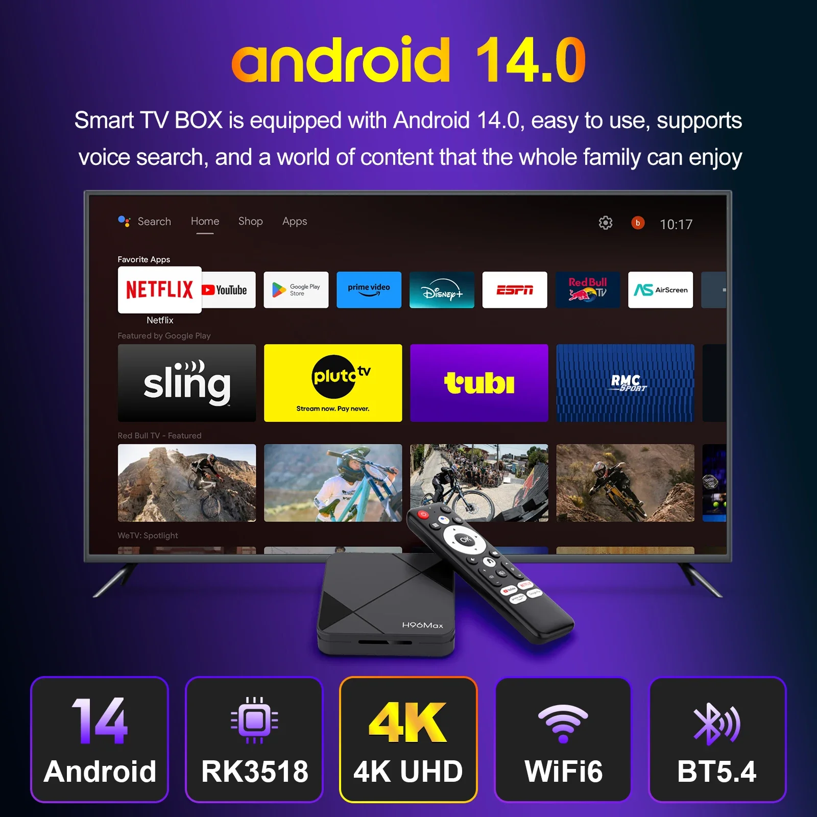 H96 MAX RK3518 صندوق التلفزيون الذكي أندرويد 14 ATV TV Box 4K @ 60fps 100M/LAN Wifi6 BT5.0 Google Voice Assistant Media Player Set Top Box