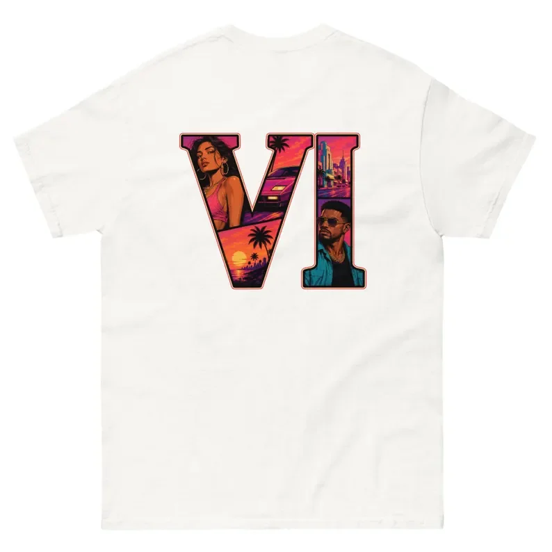 2026 GTA VI Grand Theft Auto 6 T-shirt Vice City Game Graphic Print Pure Cotton T-shirt Unisex Gamer Pullover Tops Ins Y2k