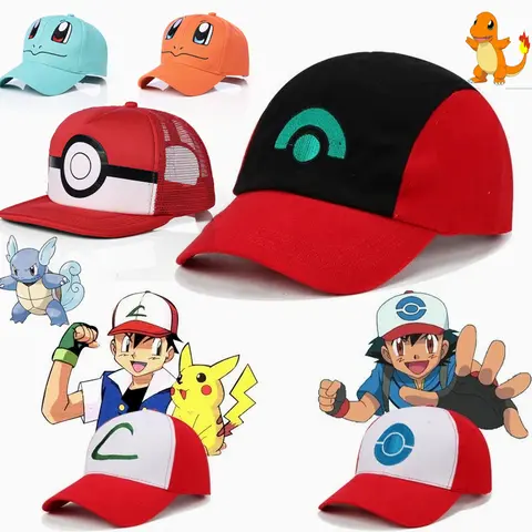 Anime Pokemon Ash Ketchum Cosplay Baseball Cap Pikachu Peaked Cap Letter C Symbol Embroidery Sports Outdoors Hat Adjustable Prop