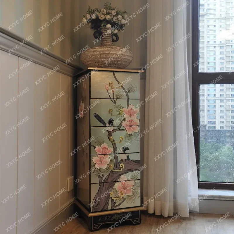 New Chinese Style Painted  Narrow  Gap Storage Five-Drawer  Decorative  Storage  Bedroom Soli